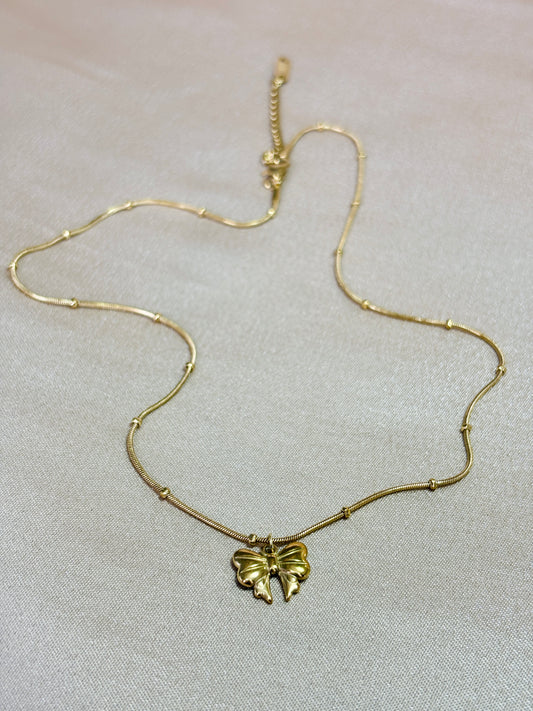 Golden Bow Charm Necklace