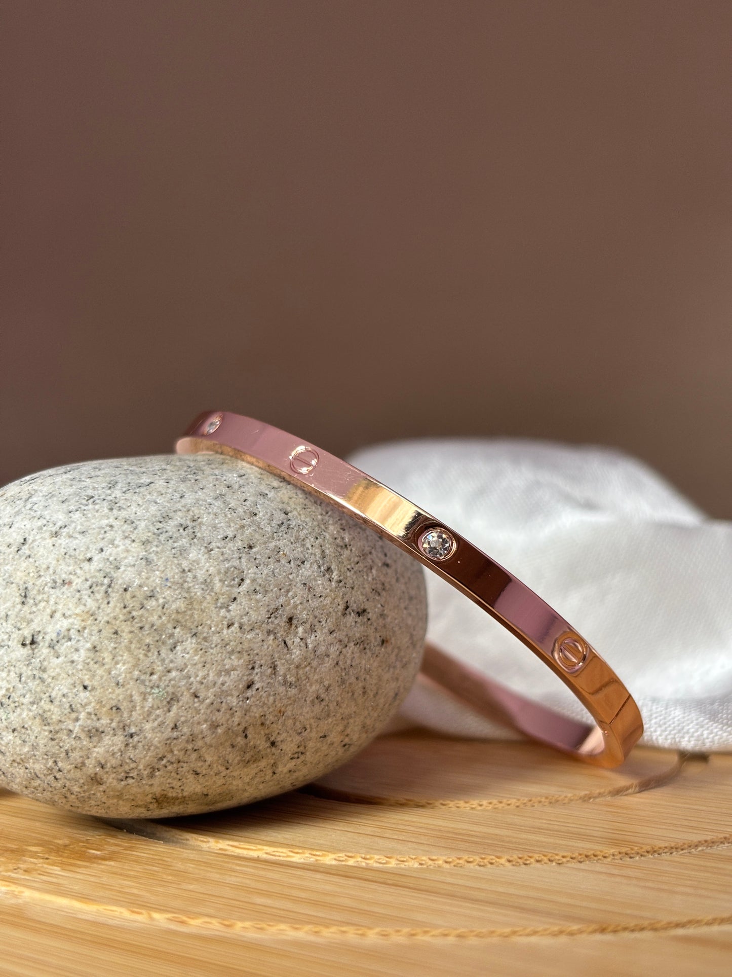 Rose-Golden Screw Diamond Slim Bracelet