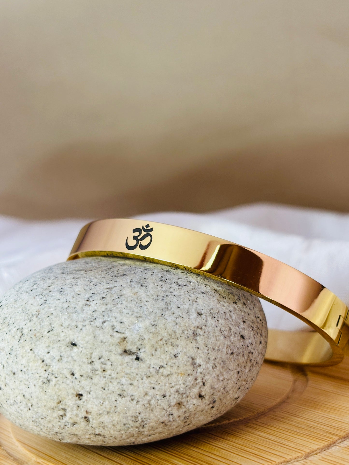 Black Om Engraved Polished Bracelet