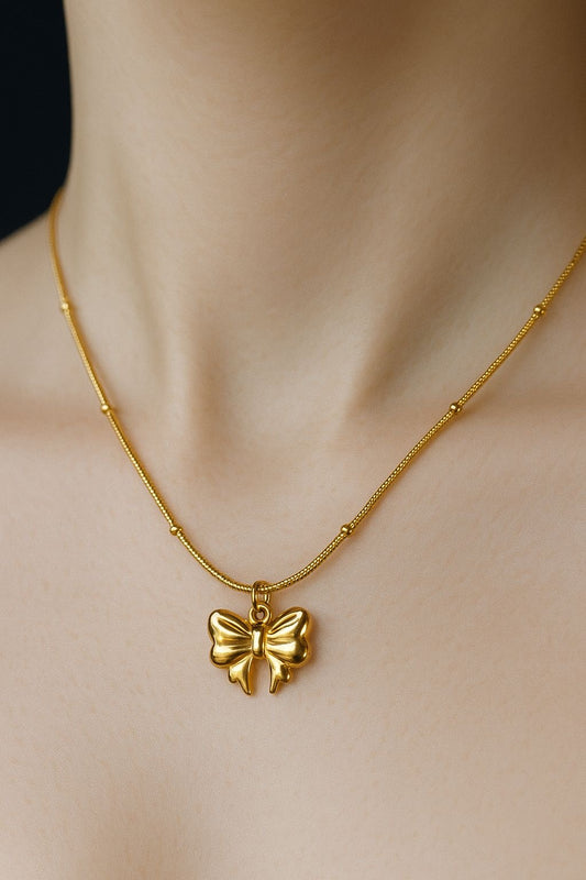 Golden Bow Charm Necklace